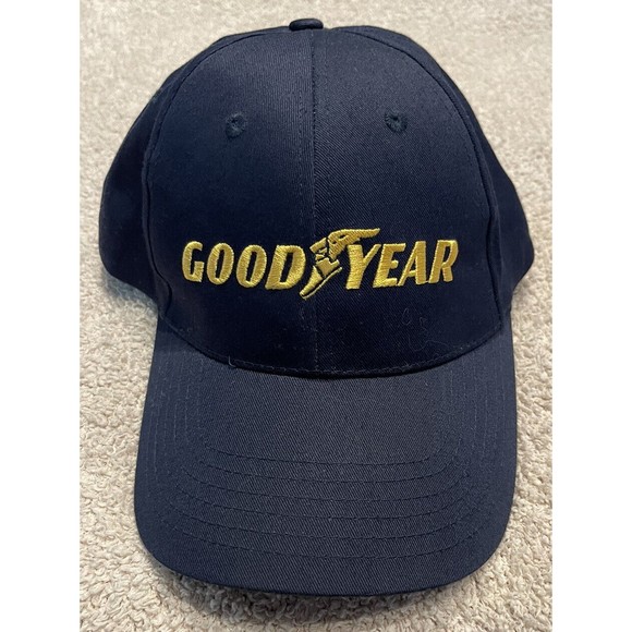 Vintage K Products Blue Goodyear Classic Wingtip Logo Snapback Hat Adult OSFA - Picture 1 of 4